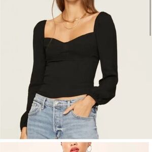 Reformation Reign Top- Black Long Sleeve Women's Top
